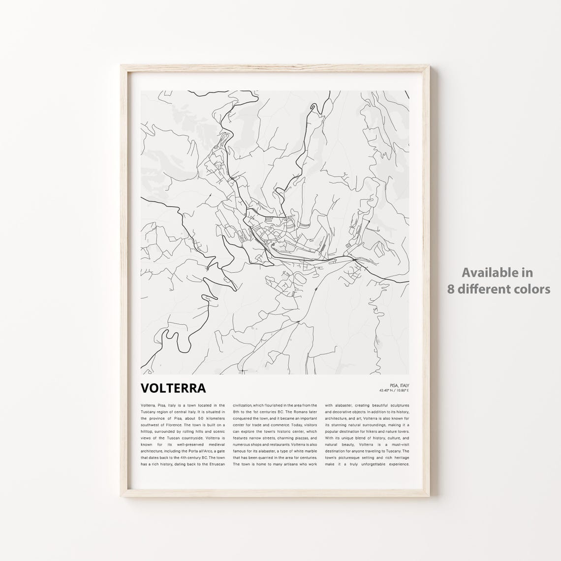 Volterra Pisa Italy Minimalist Black White Map Travel Poster