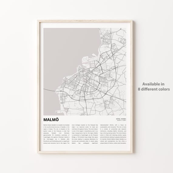 Malm Map Print Travel Wall Decor Art Skne Housewarming Gift