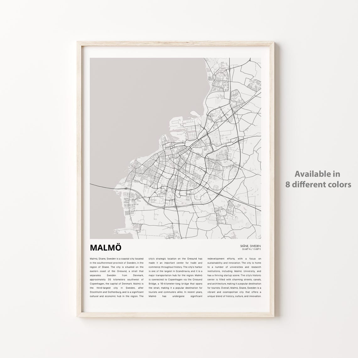 Malm Map Print Travel Wall Decor Art Skne Housewarming Gift