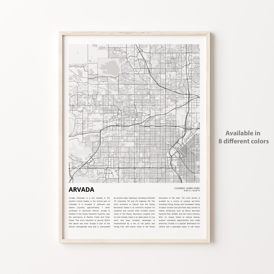 Arvada Colorado Minimal City Street Map Housewarming Gift Poster