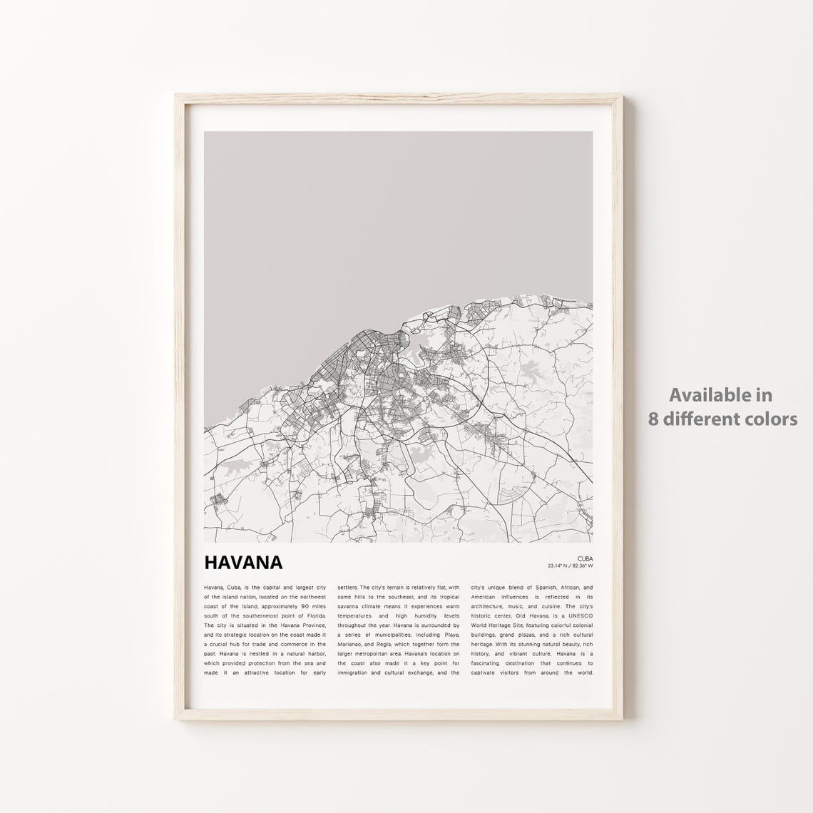 Havana Cuba City Map Monochrome Modern Street Art Decor Poster
