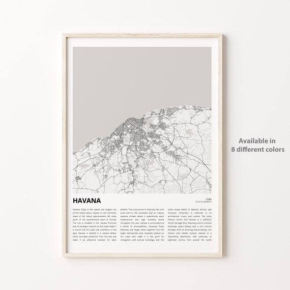 Havana Cuba City Map Monochrome Modern Street Art Decor Poster