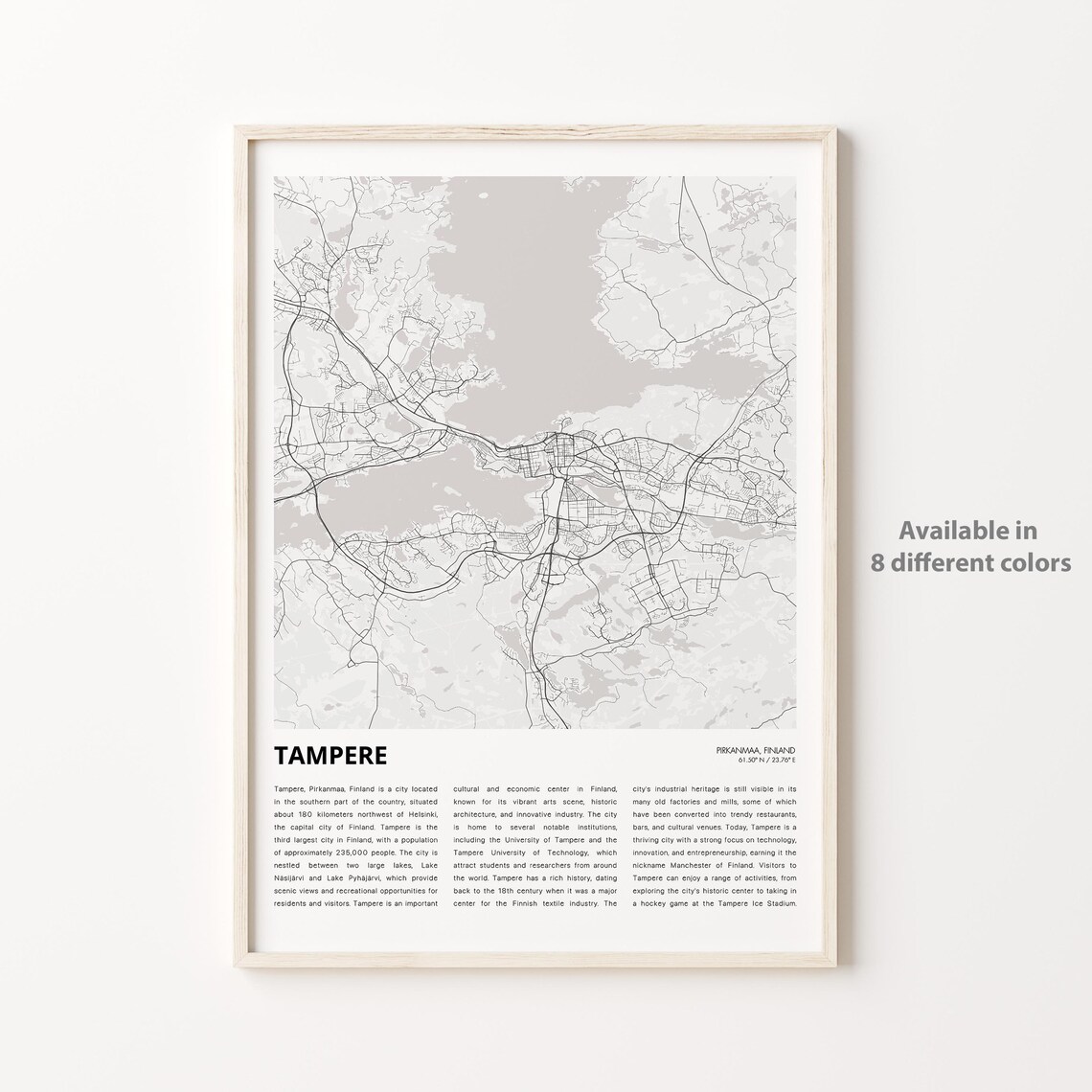 Tampere Pirkanmaa Finland Minimal City Map Street Grid Poster