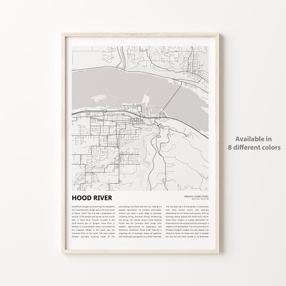Hood River Map Print Travel Wall Decor Art Oregon Housewarming Gift