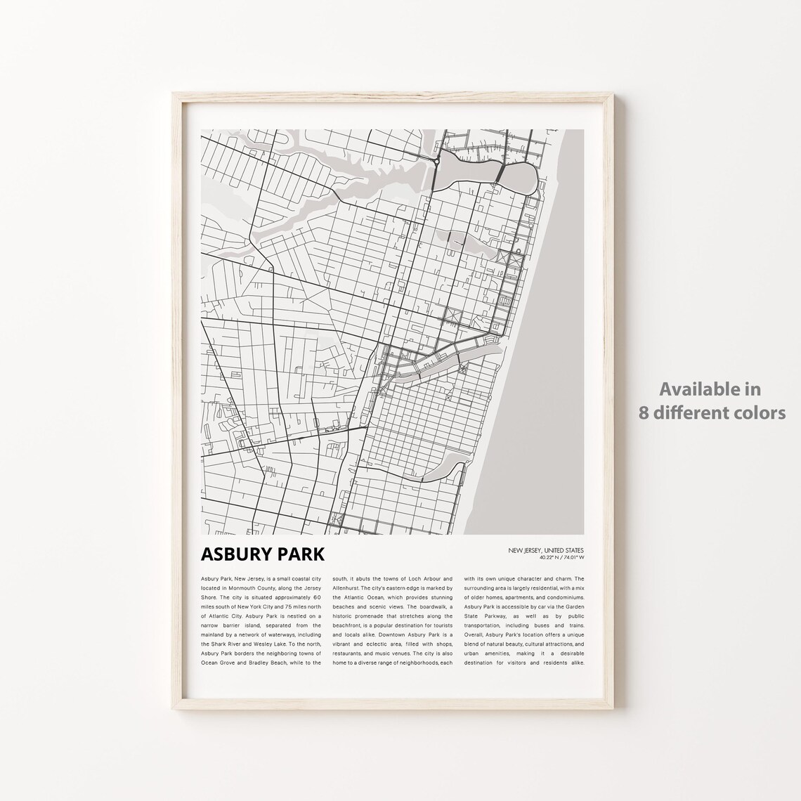Asbury Park Map Travel Poster, New Jersey