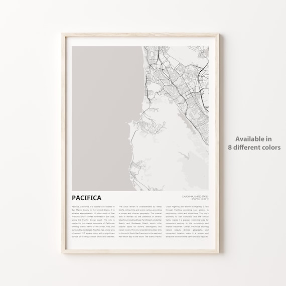 Pacifica California Coastal Minimalist City Street Map Poster