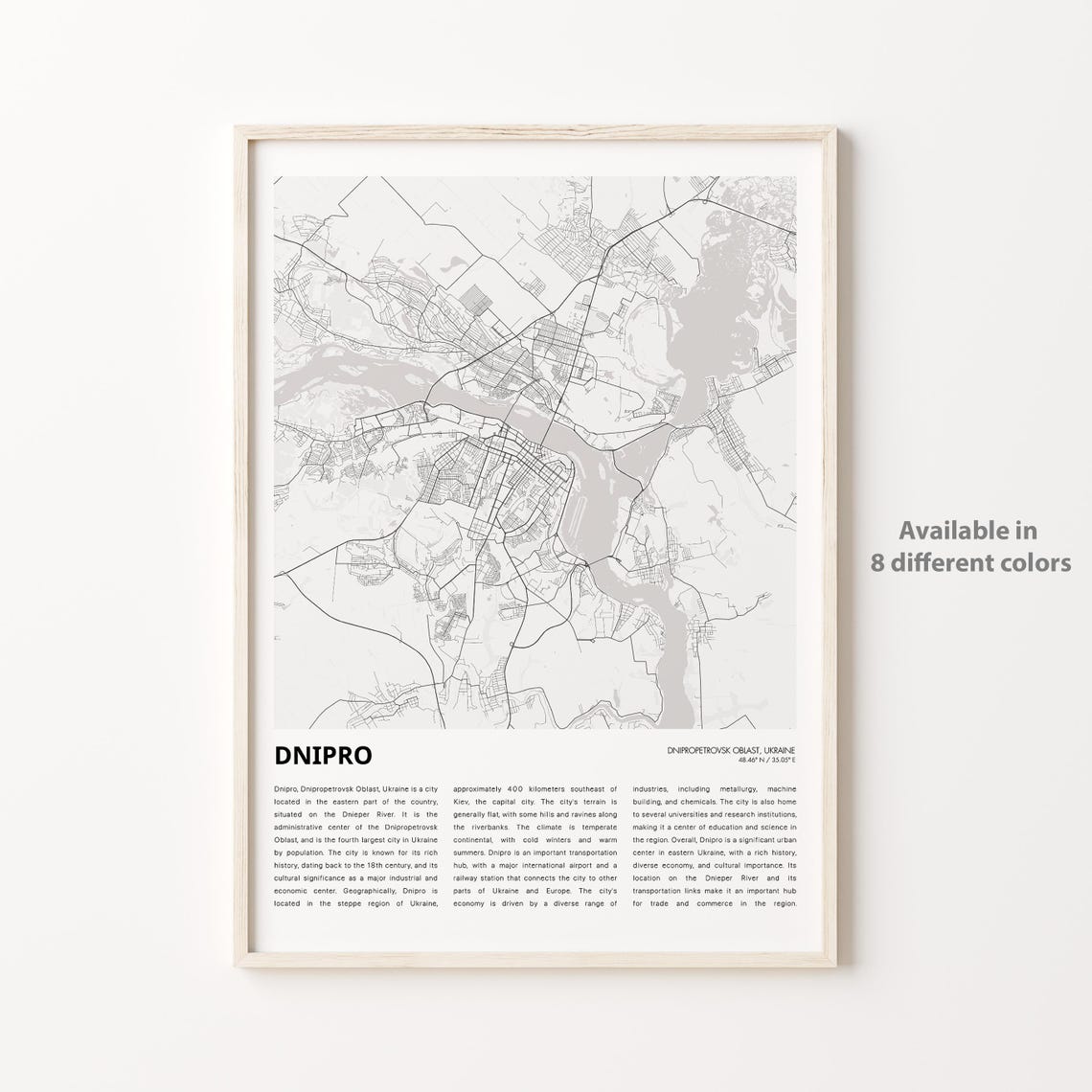 Dnipro Ukraine Minimalist Black White City Street Map Travel Poster