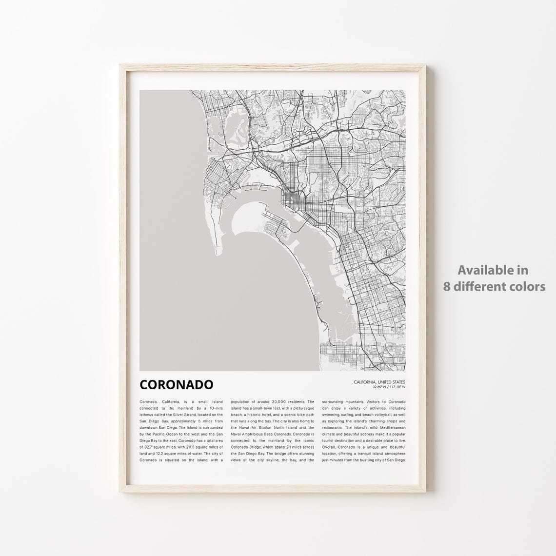 Coronado Map Print Travel Wall Decor Art Housewarming Gift