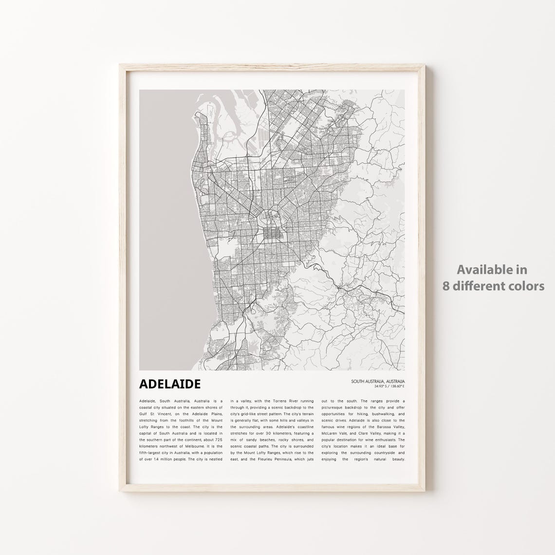 Adelaide South Australia Minimalist City Street Map Travel Poster