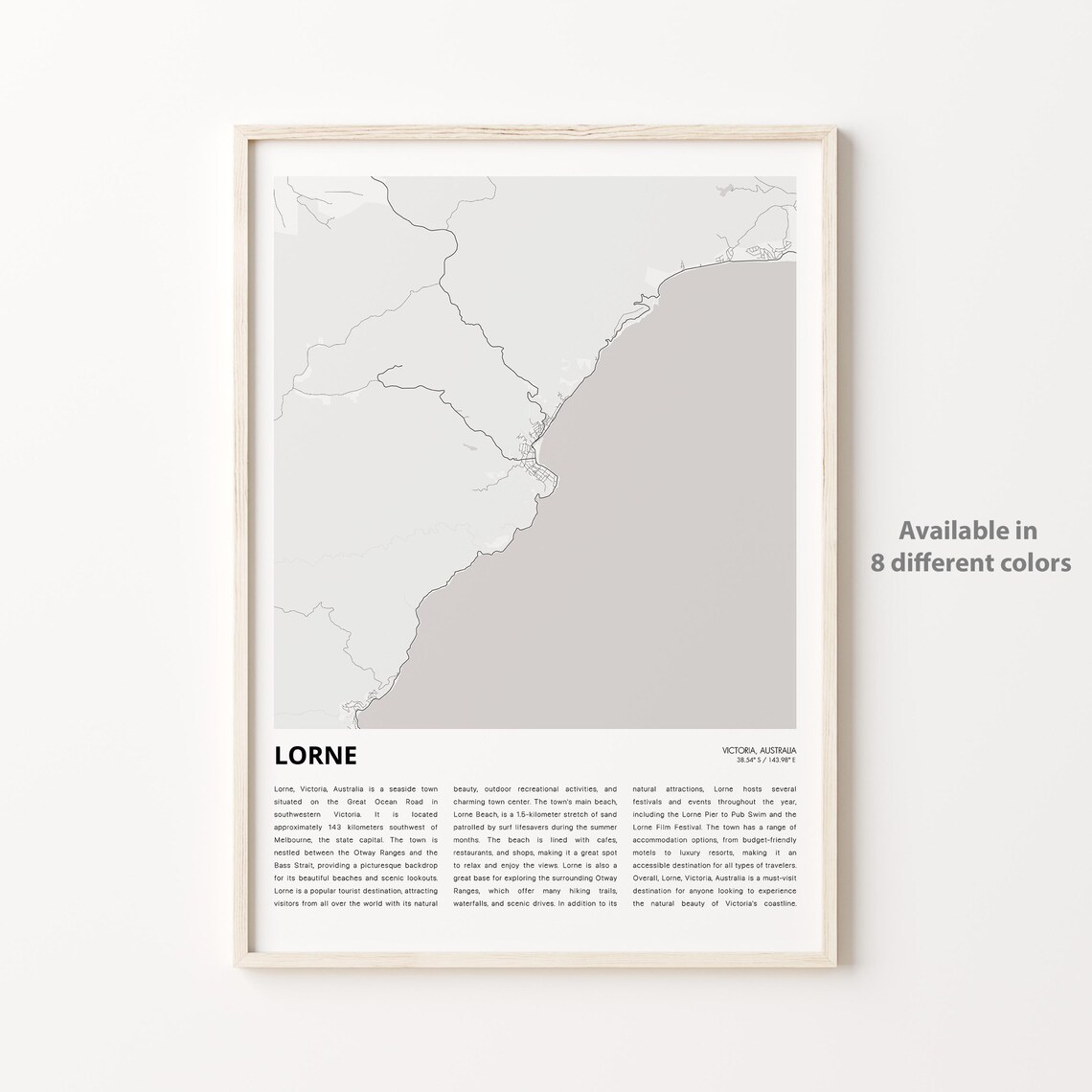 Minimalist Coastal Map Art Print of Lorne Victoria Australia
