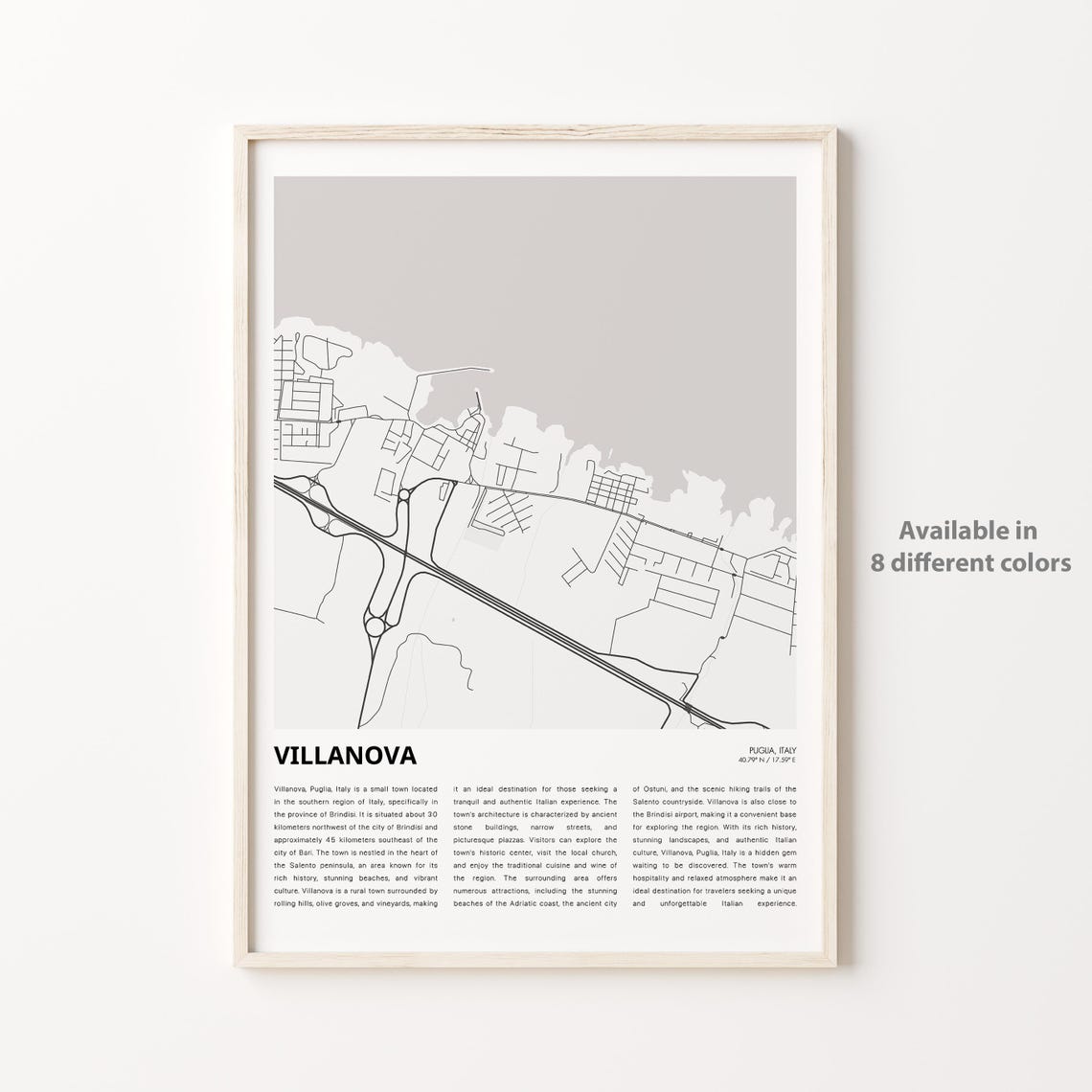 Villanova Puglia Italy Minimalist Street Map Travel Art Poster