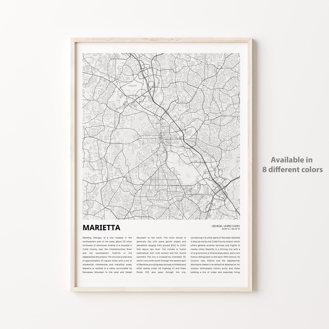Marietta Georgia Minimalist Black And White City Map Art Print