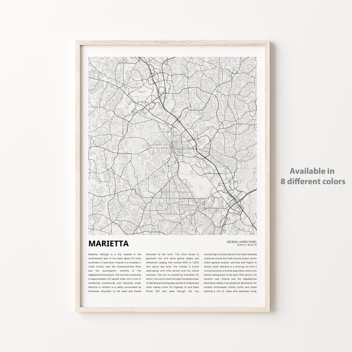 Marietta Map Print Travel Wall Decor Art Georgia Housewarming Gift