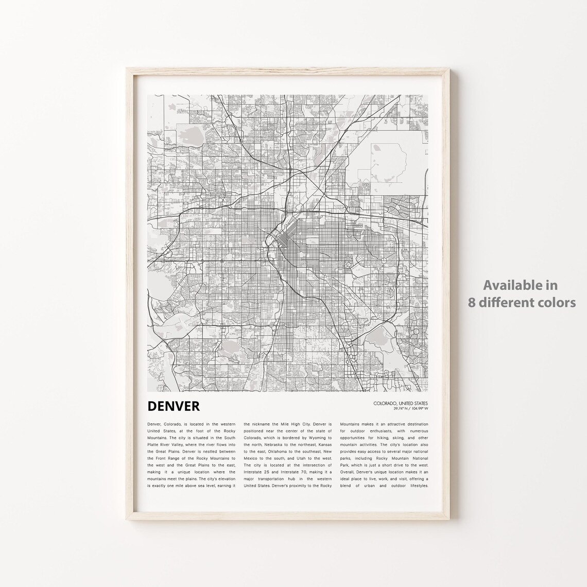 Denver Colorado Minimalist City Map With Mile High Text Detail Wall Poster