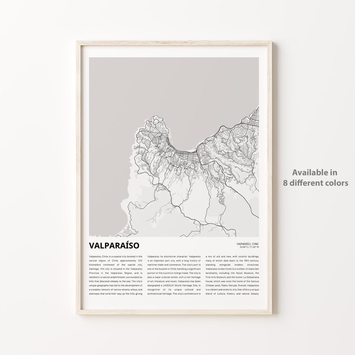 Valparaiso Chile Minimalist City Map Travel Guide Art Poster