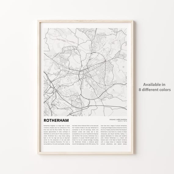 Rotherham Map Print Travel Wall Decor Art England Housewarming Gift