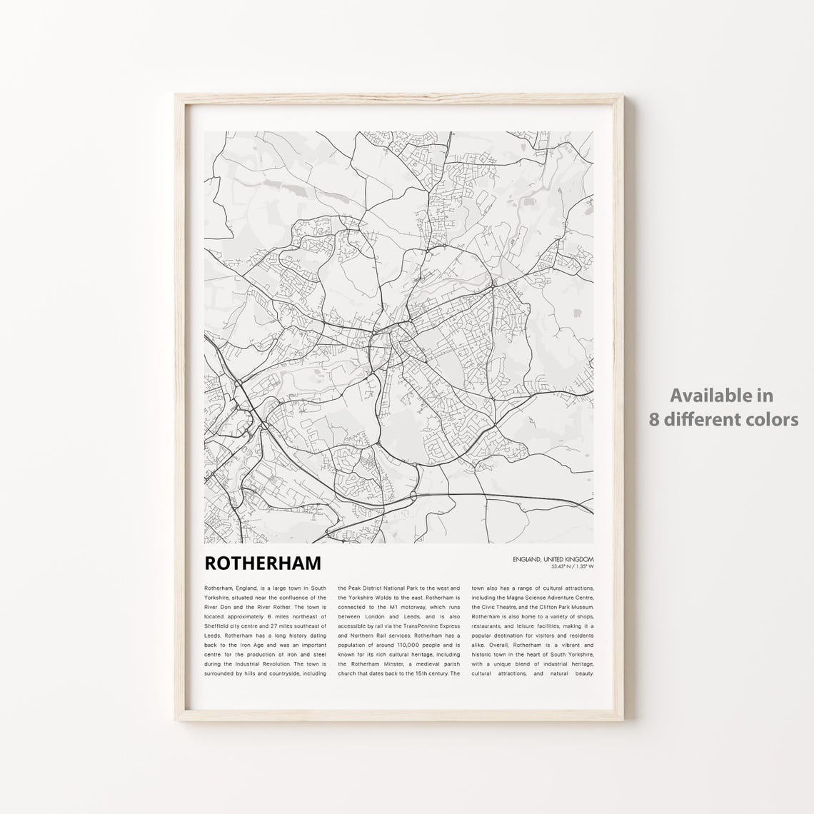 Rotherham Map Print Travel Wall Decor Art England Housewarming Gift