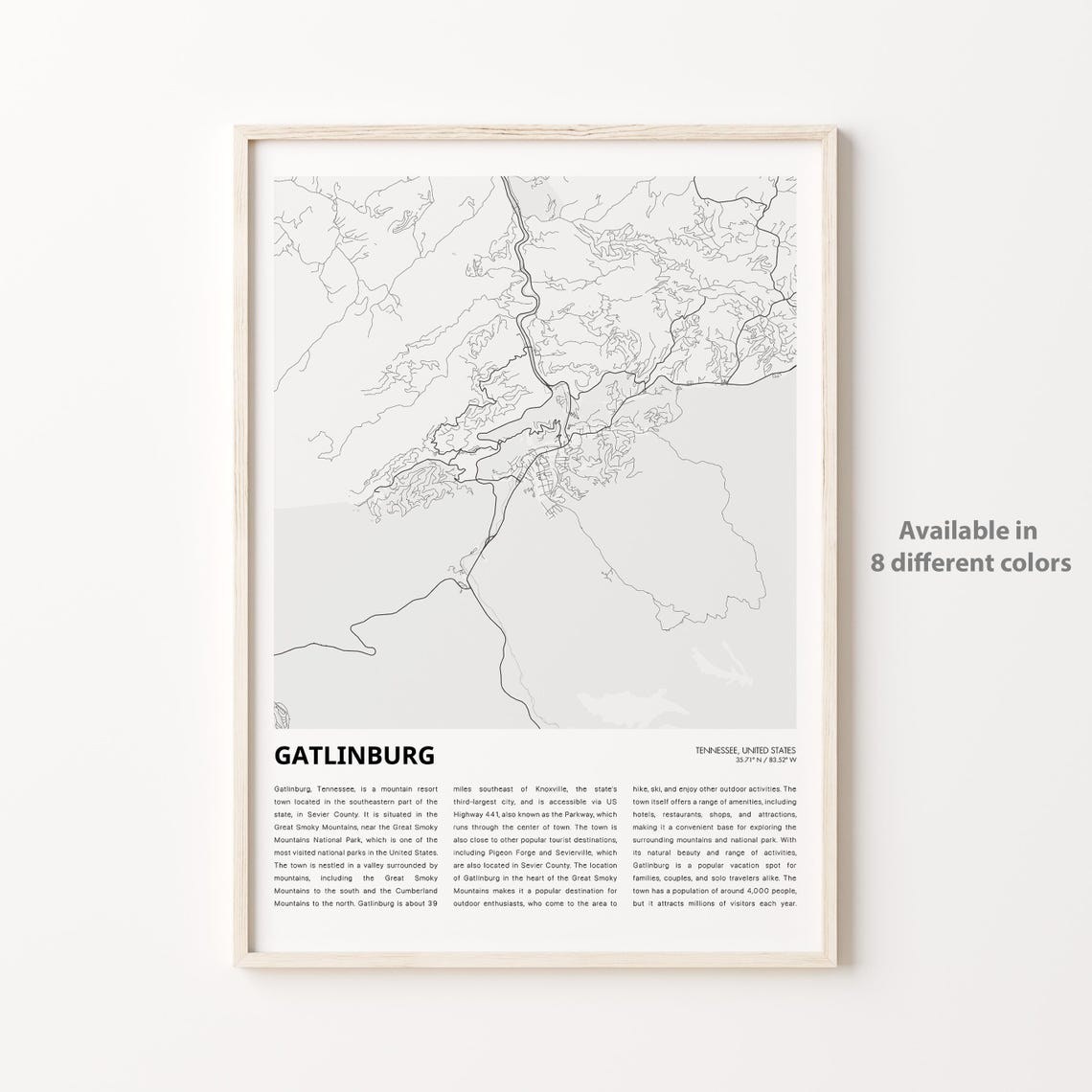 Gatlinburg Map Print Travel Wall Decor Art Tennessee Housewarming Gift