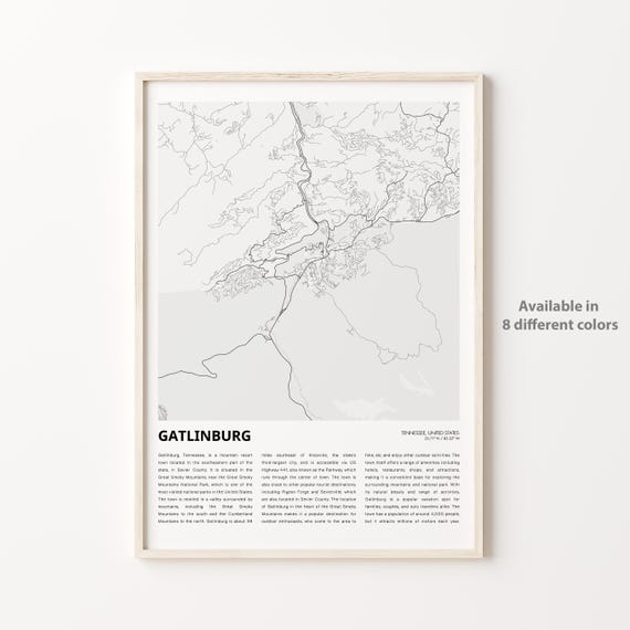 Gatlinburg Map Print Travel Wall Decor Art Tennessee Housewarming Gift