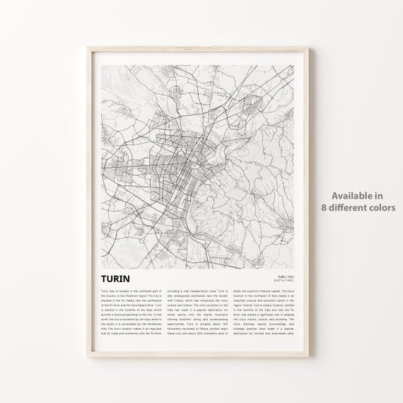 Turin Italy Europe City Street Map Modern Minimalist Travel Poster
