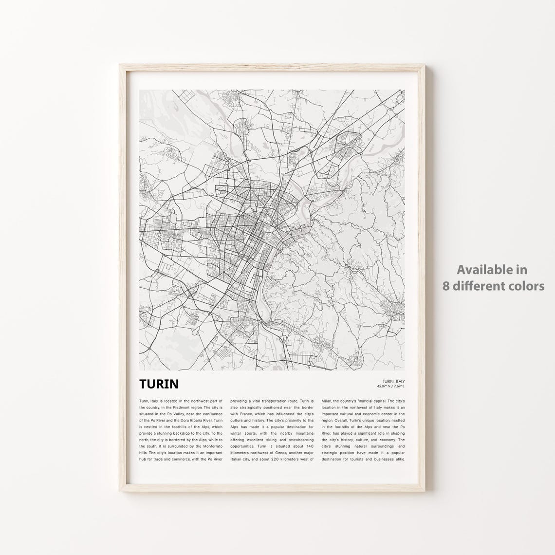 Turin Italy Europe City Street Map Modern Minimalist Travel Poster