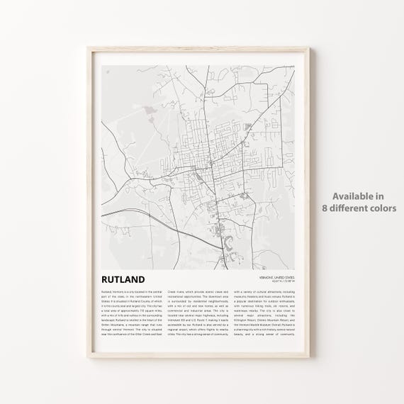 Rutland Vermont Minimalist City Map Street Art Travel Poster