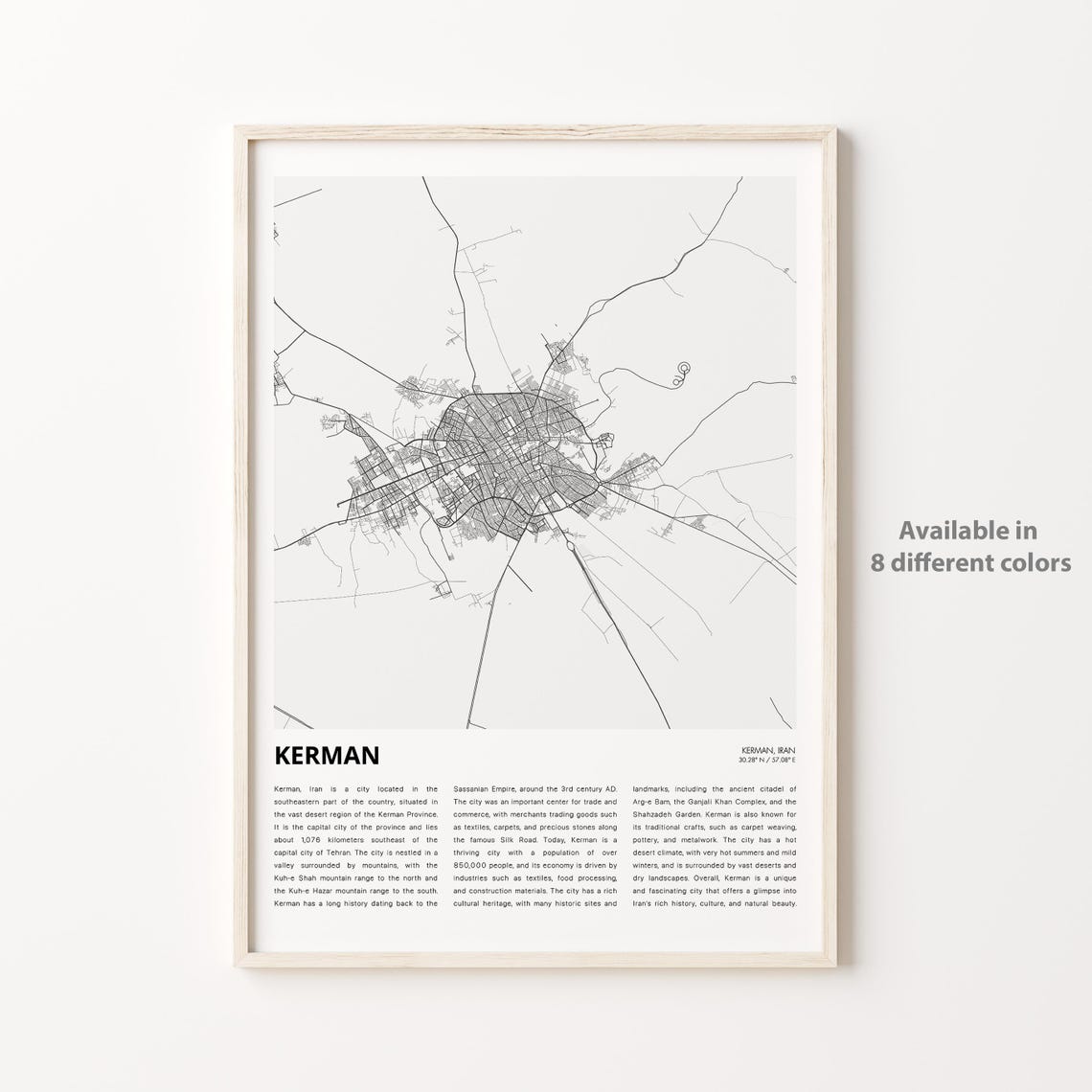 Kerman Map Print Travel Wall Decor Art Housewarming Gift