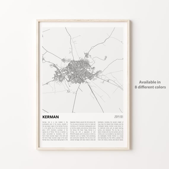 Kerman Map Print Travel Wall Decor Art Housewarming Gift