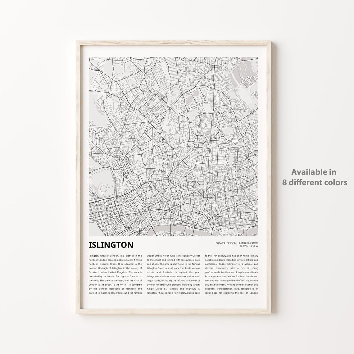 Islington London Minimalist Street Map Black White District Print