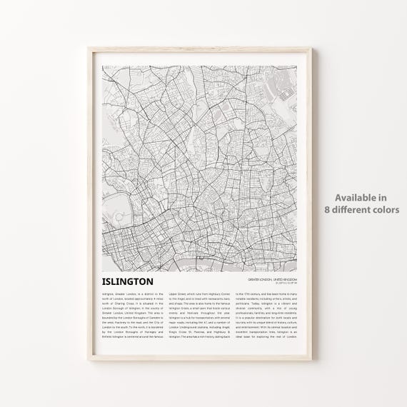 Islington Map Print Travel Wall Decor Art Greater London Housewarming Gift