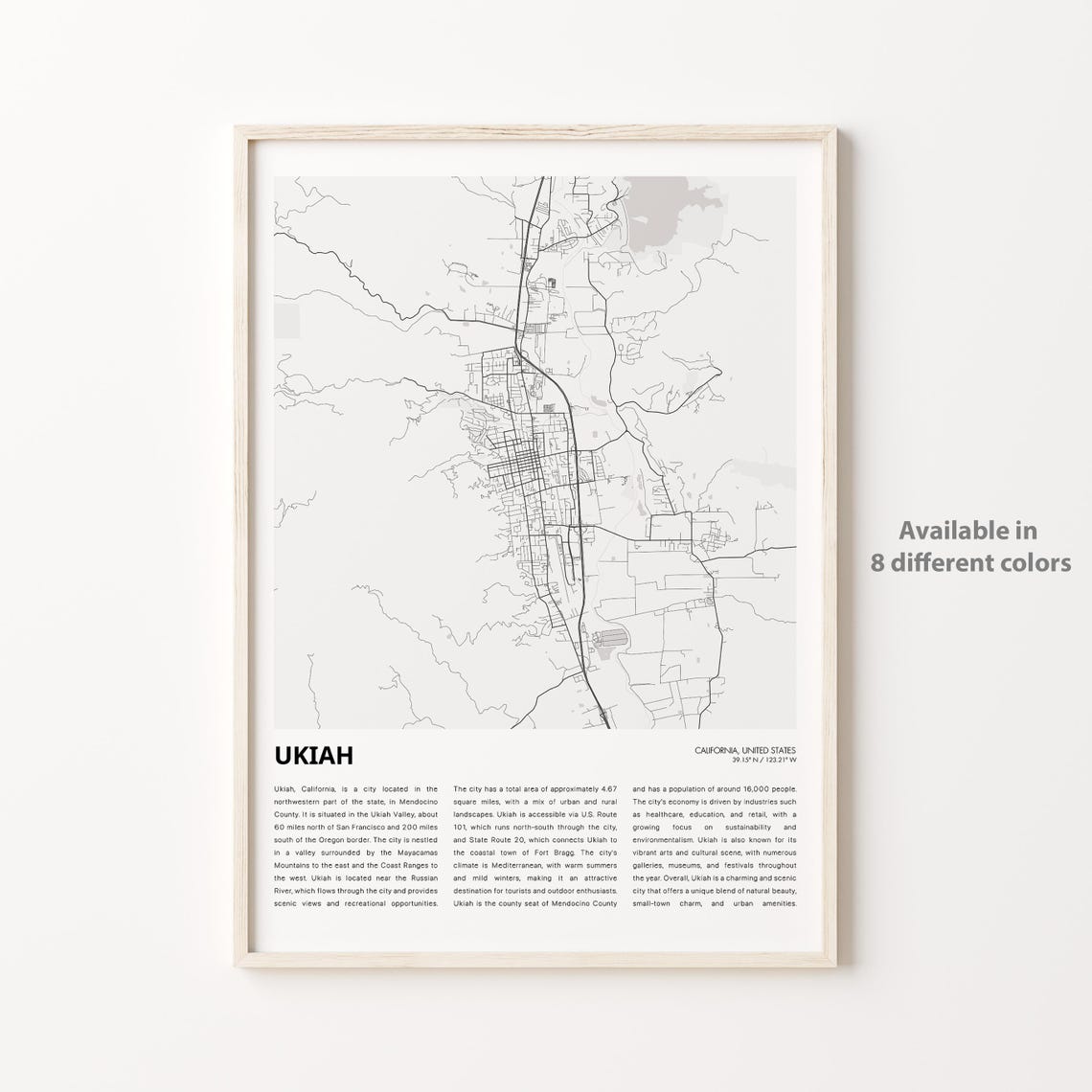 Ukiah Map Print Travel Wall Decor Art Housewarming Gift