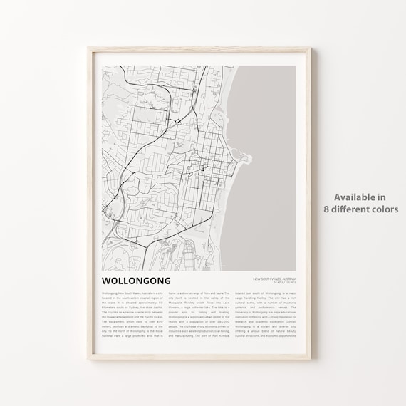 Wollongong Australia City Street Map Minimalist Black White Art Poster