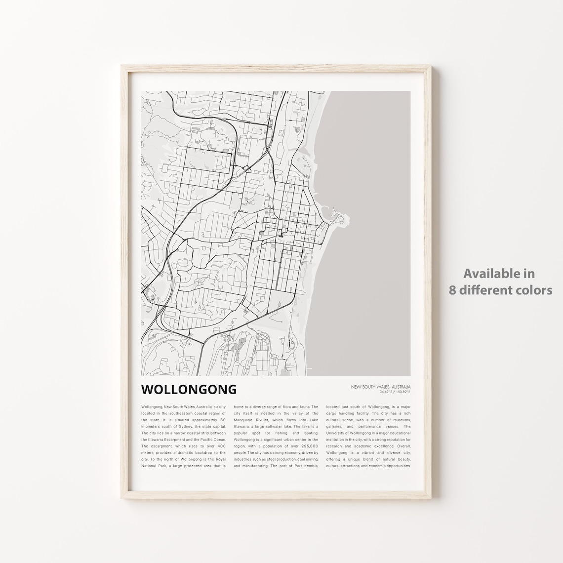 Wollongong Australia City Street Map Minimalist Black White Art Poster
