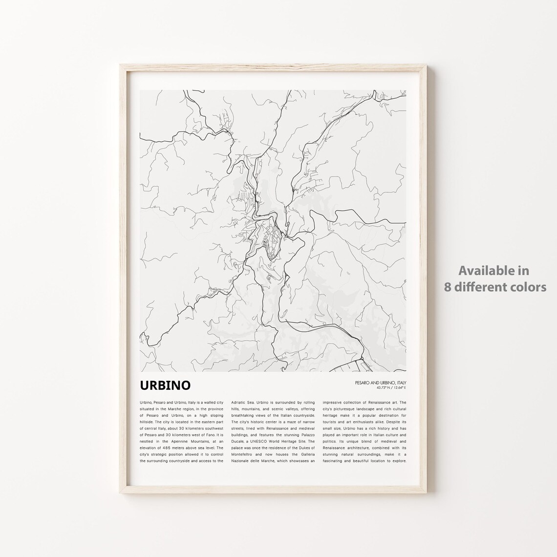 Urbino Italy Minimalist Renaissance Hill Town Map Art Poster