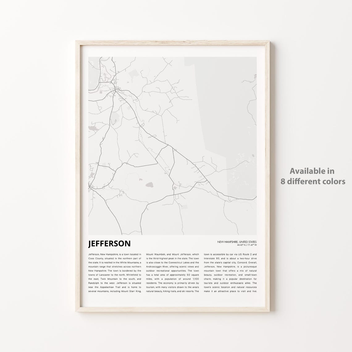 Jefferson Map Print Travel Wall Decor Art New Hampshire Housewarming Gift