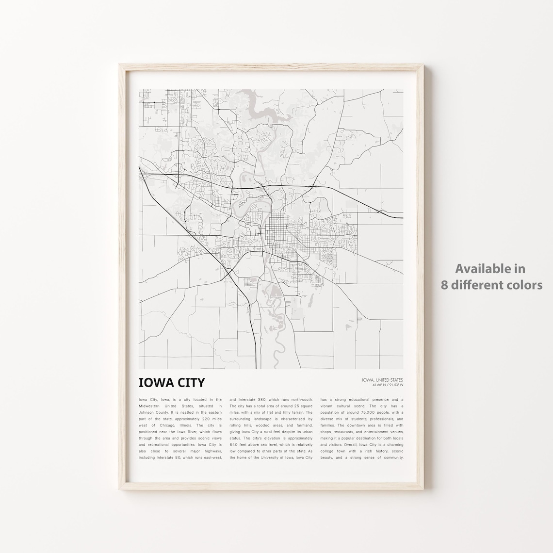 Iowa City Iowa Minimalist Black And White City Map Travel Poster