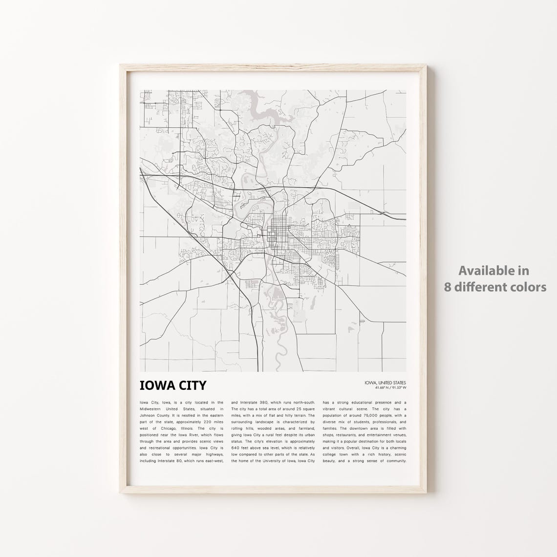 Iowa City Map Print Travel Wall Decor Art Housewarming Gift