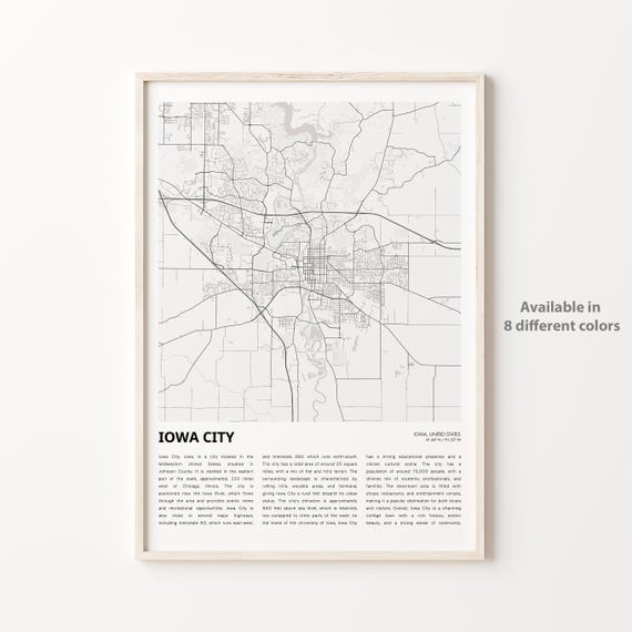 Iowa City Map Print Travel Wall Decor Art Housewarming Gift