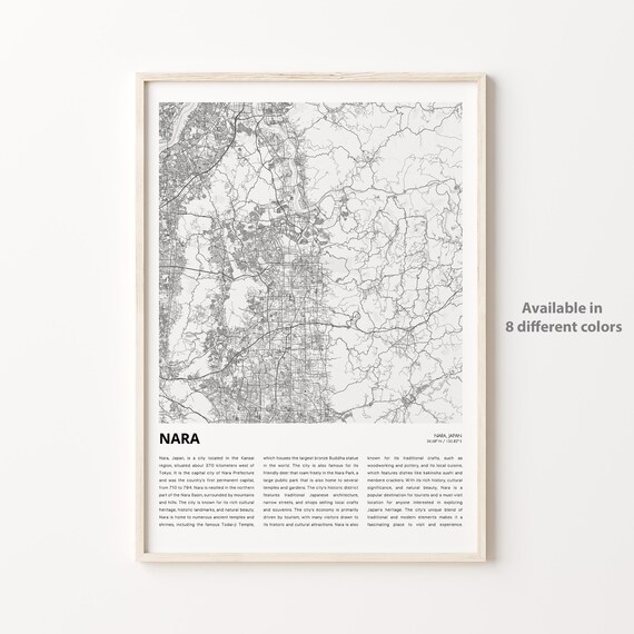Nara Japan Minimalist Black and White Ancient City Street Map Poster