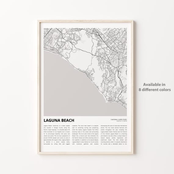 Laguna Beach Map Print Travel Wall Decor Art Housewarming Gift
