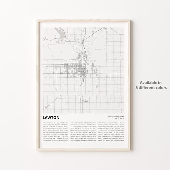 Lawton Map Print Travel Wall Decor Art Oklahoma Housewarming Gift