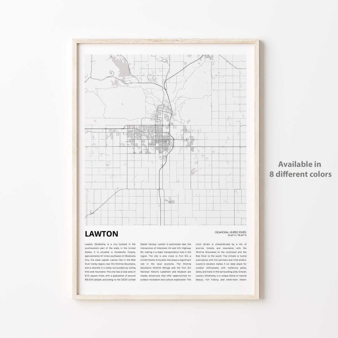 Lawton Map Print Travel Wall Decor Art Oklahoma Housewarming Gift
