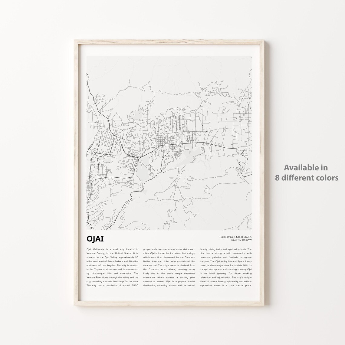 Ojai California City Street Map Poster in Clean Minimalist Style