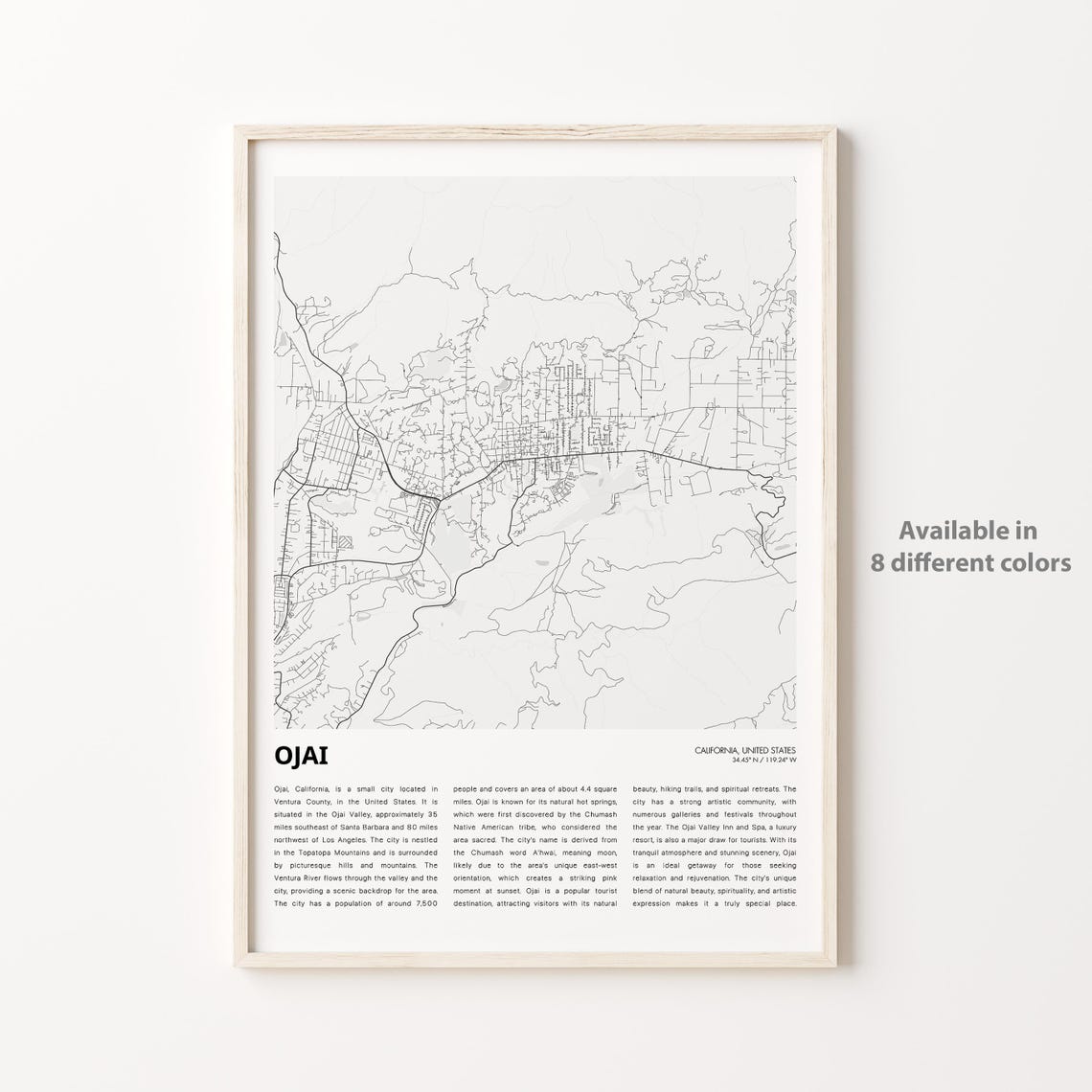 Ojai Map Print Travel Wall Decor Art Housewarming Gift