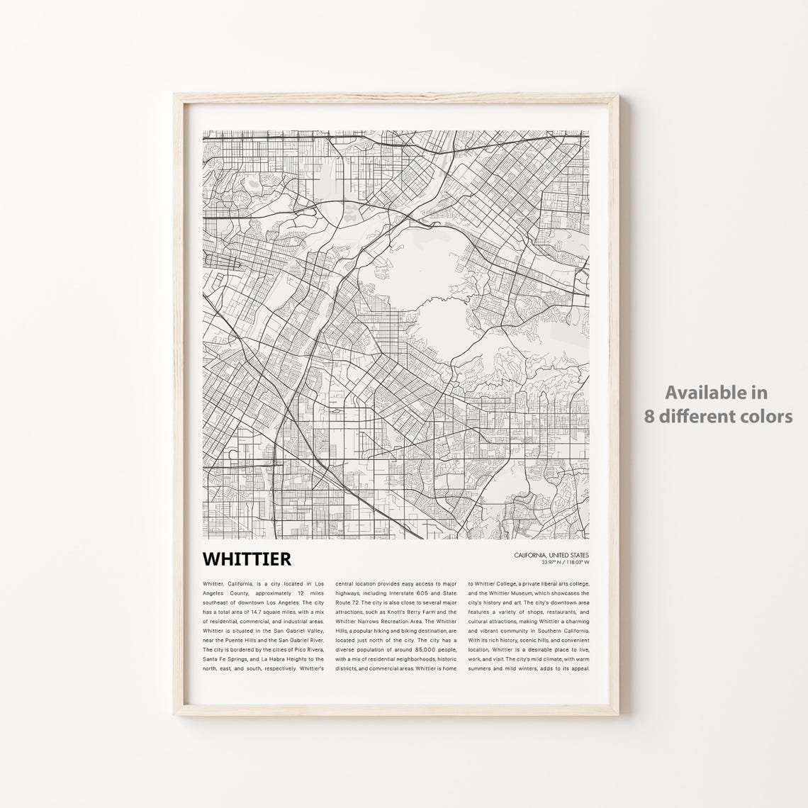 Whittier California City Street Map Minimalist Art Travel Poster