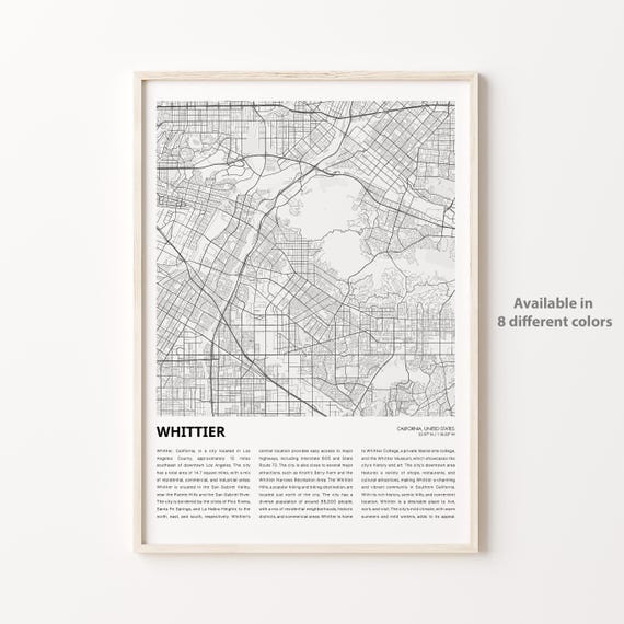 Whittier California City Street Map Minimalist Art Travel Poster