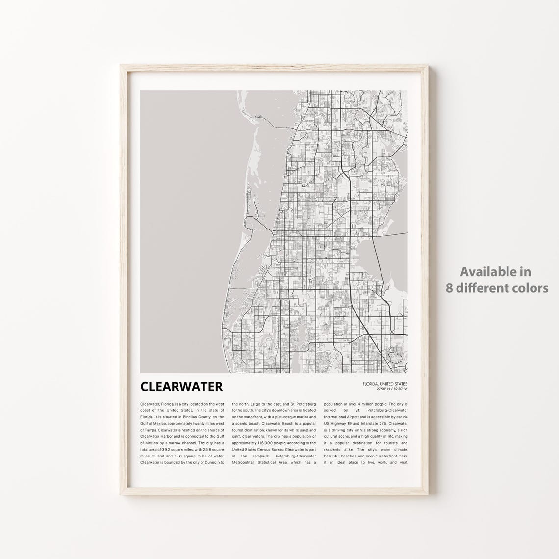 Clearwater Map Print Travel Wall Decor Art Florida Housewarming Gift