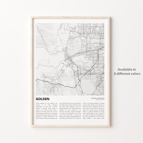 Golden Colorado Rocky Mountains Foothills City Map Line Art Poster