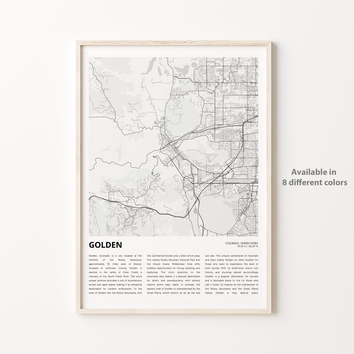 Golden Colorado Rocky Mountains Foothills City Map Line Art Poster