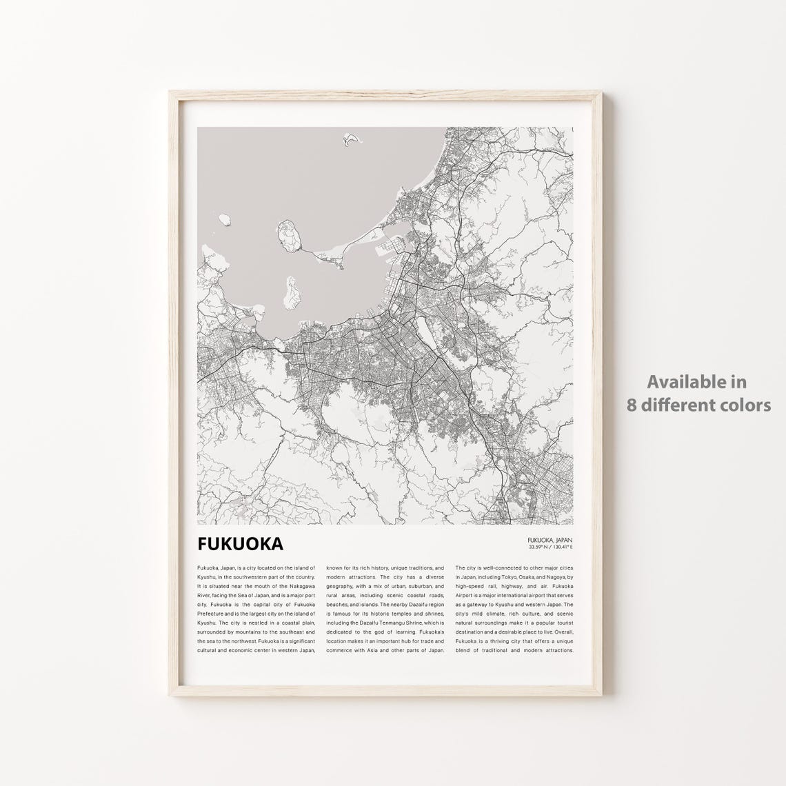 Fukuoka Map Print Travel Wall Decor Art Housewarming Gift